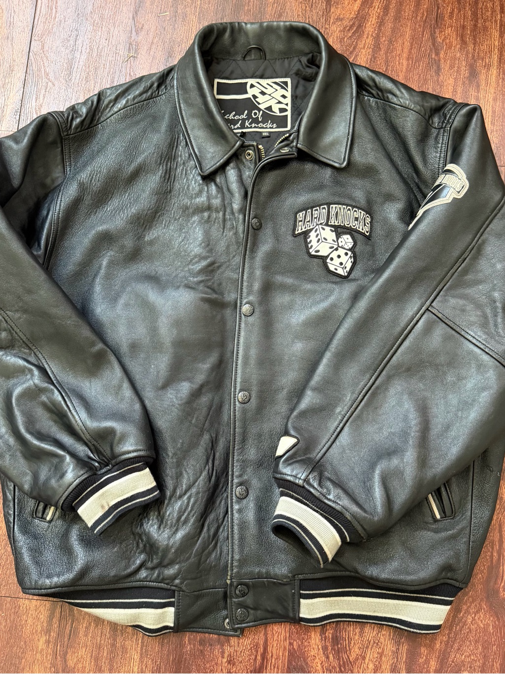School Of Hard Knocks Leather Jacket 3xl Black Y2k Oversized Hip Hop Streetwear